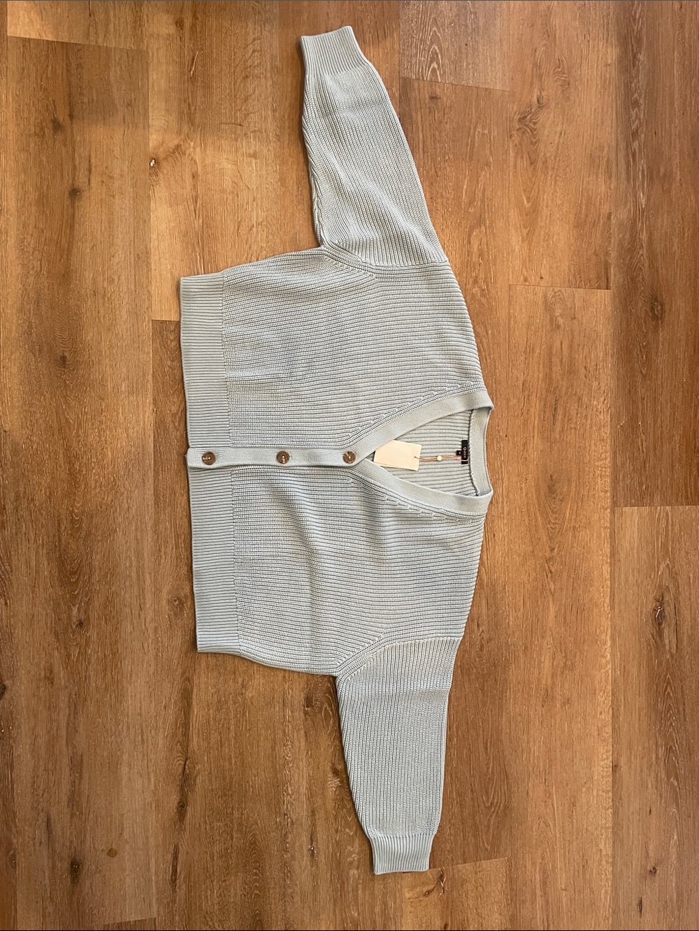 Quince Pale Blue Ribbed V‑Neck Button Cardigan